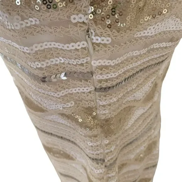 Adore Women's XL Dress Beige Gold White Silver Sequin Sleeveless NWT - Picture 7 of 13